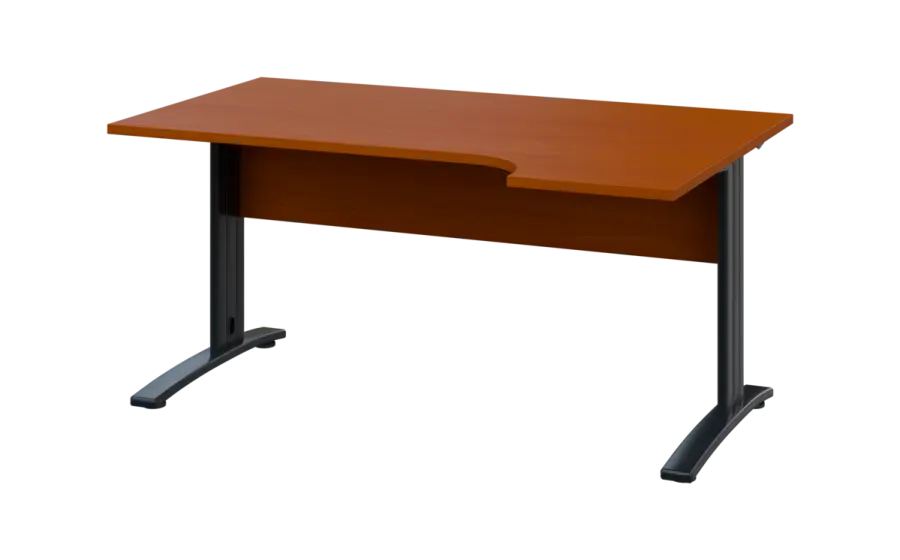 ORK 28 - 164 stůl kancelářský, rohový, pravý, kovová podnož černá, deska 25 mm, široký 1600 mm, třešeň šumavská