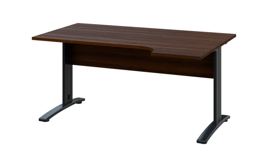 ORK 28 - 164 stůl kancelářský, rohový, pravý, kovová podnož černá, deska 25 mm, široký 1600 mm, ořech královský