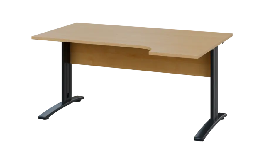 ORK 28 - 164 stůl kancelářský, rohový, pravý, kovová podnož černá, deska 25 mm, široký 1600 mm, javor horský