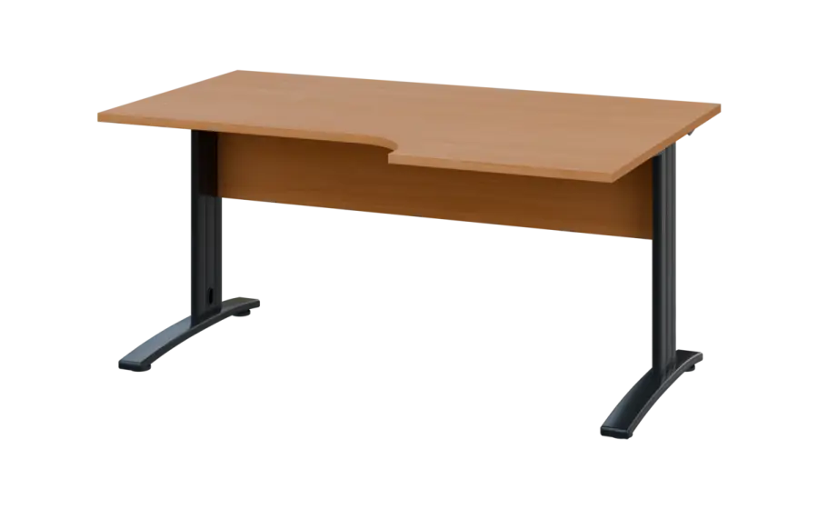 ORK 28 - 166 stůl kancelářský, rohový, pravý, kovová podnož černá, deska 25 mm, široký 1600 mm, buk royal