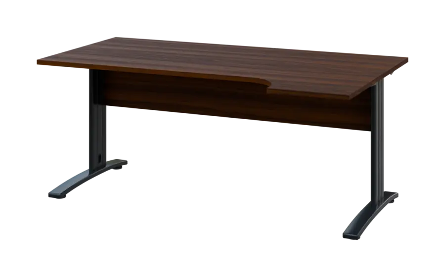 ORK 28 - 184 stůl kancelářský, rohový, pravý, kovová podnož černá, deska 25 mm, široký 1800 mm, ořech královský