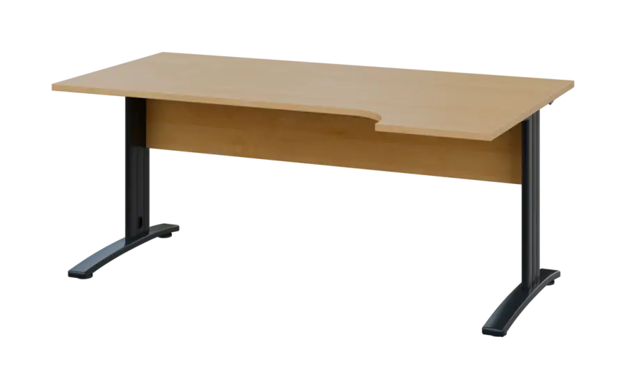 ORK 28 - 184 stůl kancelářský, rohový, pravý, kovová podnož černá, deska 25 mm, široký 1800 mm, javor horský