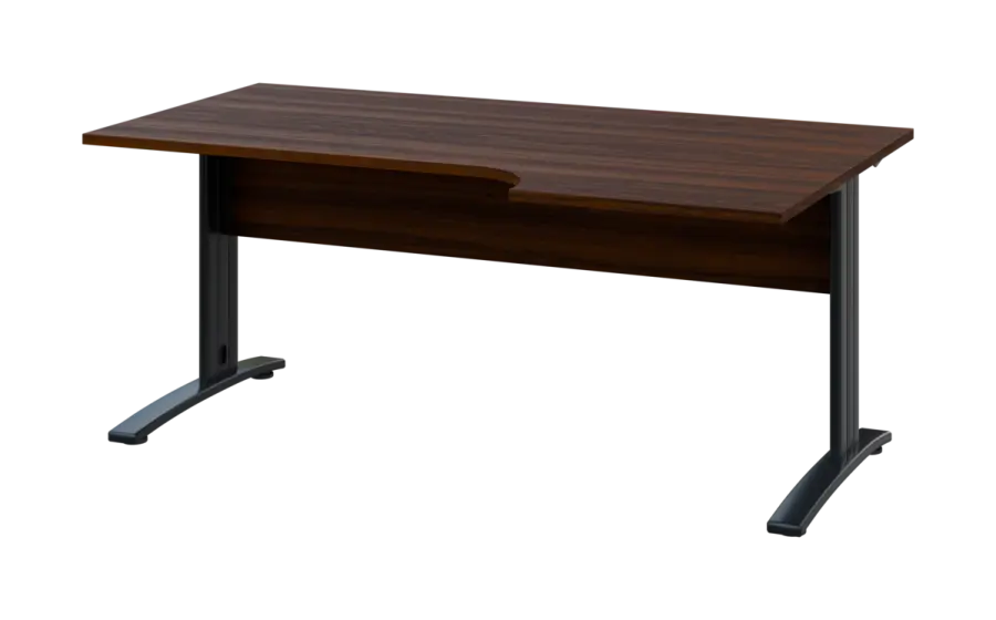 ORK 28 - 186 stůl kancelářský, rohový, pravý, kovová podnož černá, deska 25 mm, široký 1800 mm, ořech královský