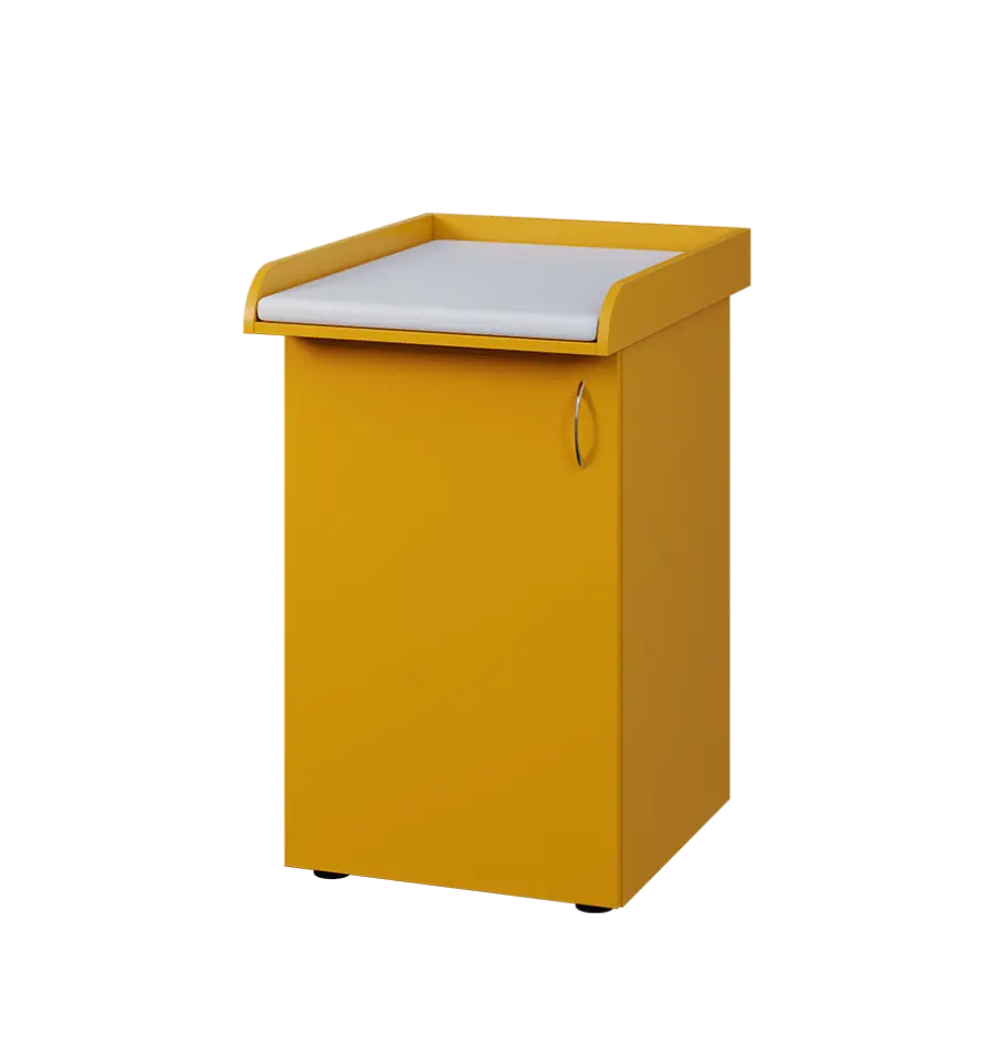 PP - 205 pult přebalovací s matrací, 1-dveřový, levý lamino - žlutá odio, koženka bílá BA-1