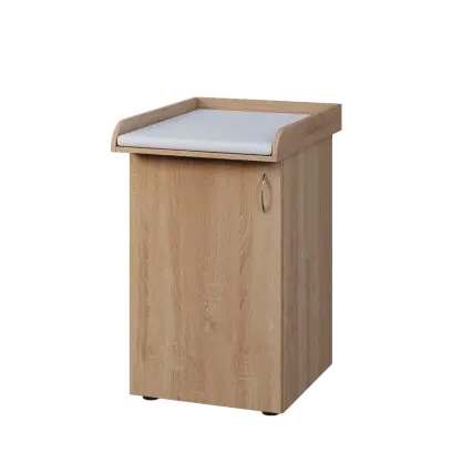 PP - 205 pult přebalovací s matrací, 1-dveřový, levý lamino - dub bardolino, koženka bílá BA-1