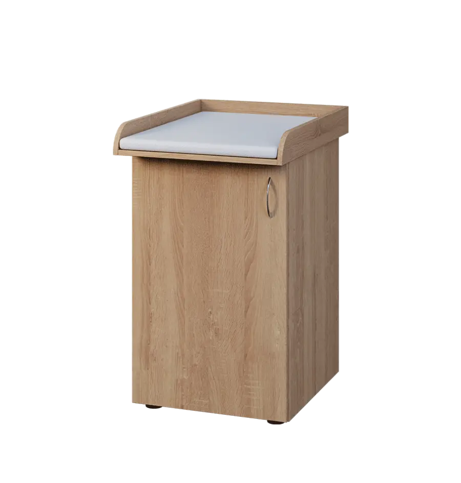 PP - 205 pult přebalovací s matrací, 1-dveřový, levý lamino - dub bardolino, koženka bílá BA-1