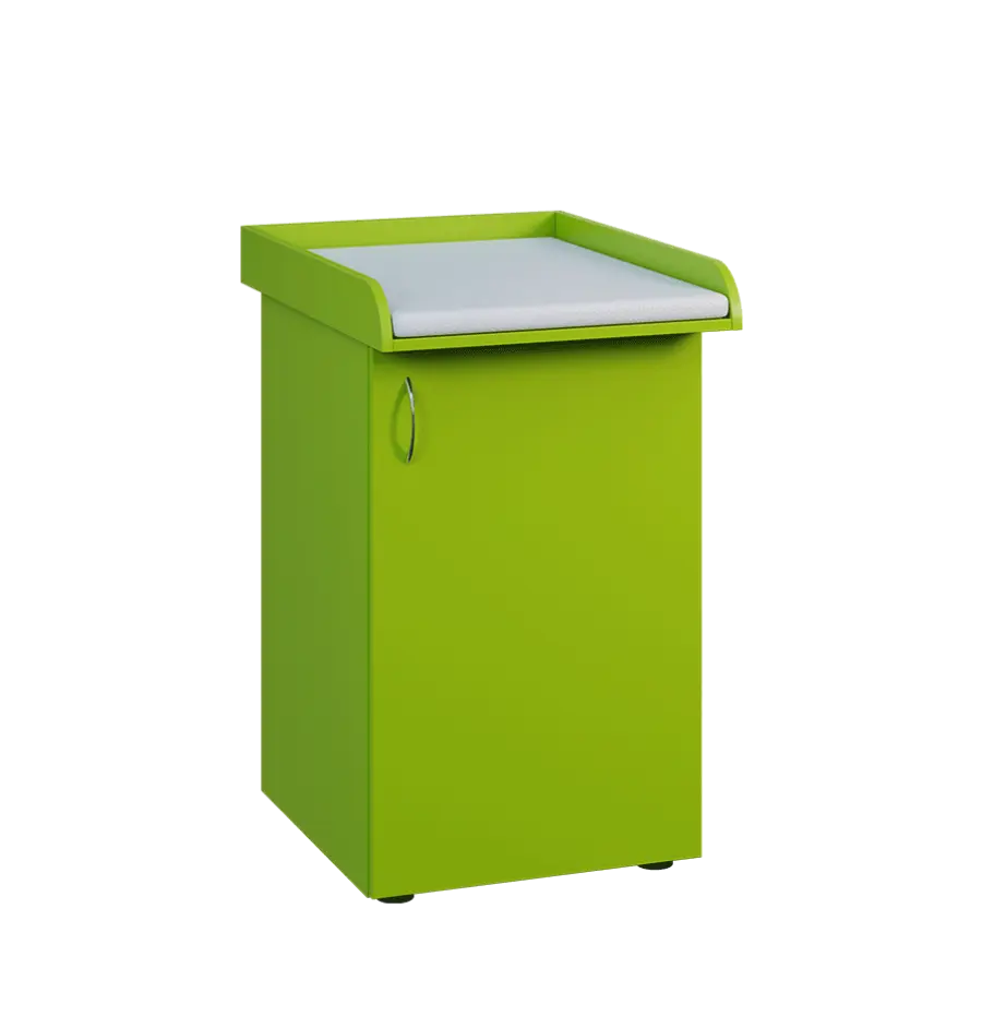 PP - 205 pult přebalovací s matrací, 1-dveřový, pravý lamino - jarní zeleň, koženka bílá BA-1