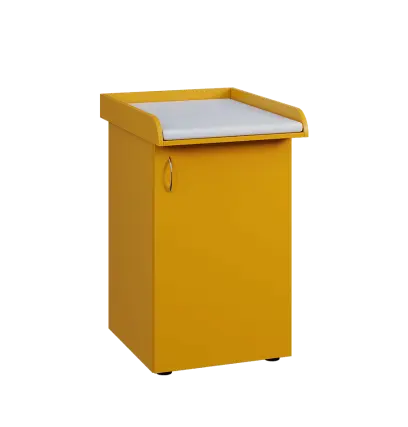 PP - 205 pult přebalovací s matrací, 1-dveřový, pravý lamino - žlutá odio, koženka bílá BA-1