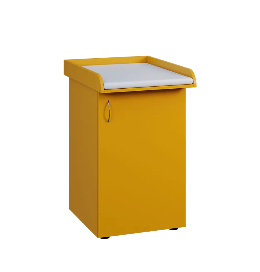 PP - 205 pult přebalovací s matrací, 1-dveřový, pravý lamino - žlutá odio, koženka bílá BA-1