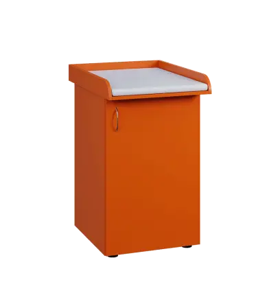 PP - 205 pult přebalovací s matrací, 1-dveřový, pravý lamino - pomeranč, koženka bílá BA-1