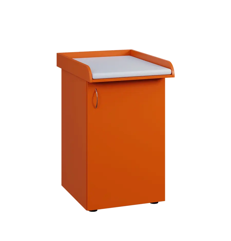 PP - 205 pult přebalovací s matrací, 1-dveřový, pravý lamino - pomeranč, koženka bílá BA-1