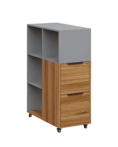 AERO 31 kancelářská skříň, 2-zásuvková/4 niky, 1100x400x800, kolečka, chinchilla šedá/ořech světlý