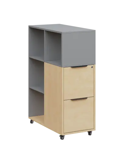 AERO 31 kancelářská skříň, 2-zásuvková/4 niky, 1100x400x800, kolečka, chinchilla šedá/bříza irská