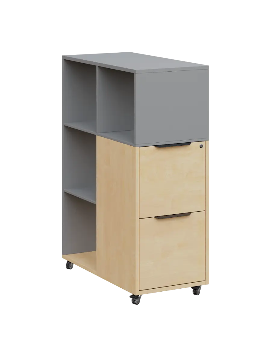 AERO 31 kancelářská skříň, 2-zásuvková/4 niky, 1100x400x800, kolečka, chinchilla šedá/bříza irská