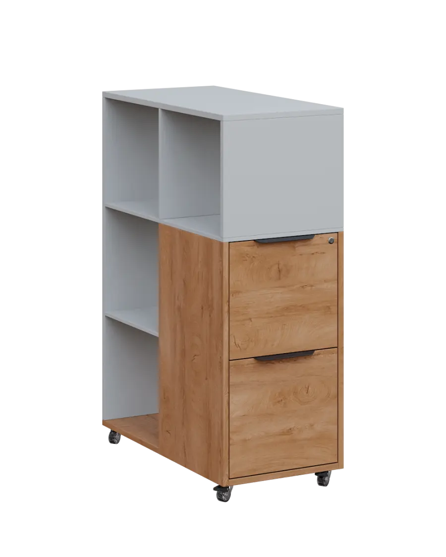 AERO 31 kancelářská skříň, 2-zásuvková/4 niky, 1100x400x800, kolečka, šedá/dub klasik