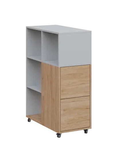 AERO 32 P kancelářská skříň, 2-dveřová/4 niky, pravá, 1100x400x800, kolečka, šedá/dub hickory