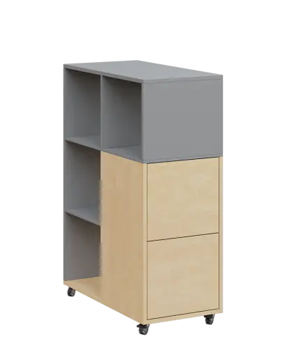 AERO 32 P kancelářská skříň, 2-dveřová/4 niky, pravá, 1100x400x800, kolečka, chinchilla šedá/bříza irská