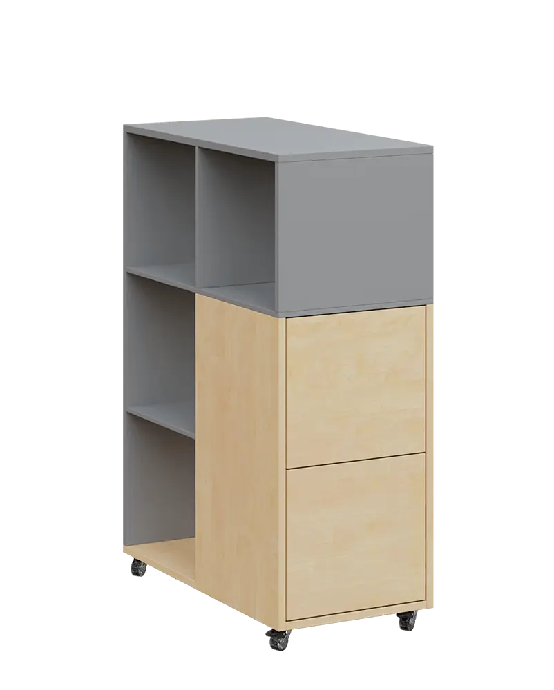 AERO 32 P kancelářská skříň, 2-dveřová/4 niky, pravá, 1100x400x800, kolečka, chinchilla šedá/bříza irská