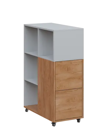 AERO 32 P kancelářská skříň, 2-dveřová/4 niky, pravá, 1100x400x800, kolečka, platinově bílá/dub klasik