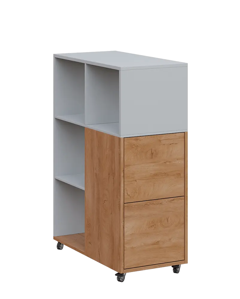 AERO 32 P kancelářská skříň, 2-dveřová/4 niky, pravá, 1100x400x800, kolečka, platinově bílá/dub klasik