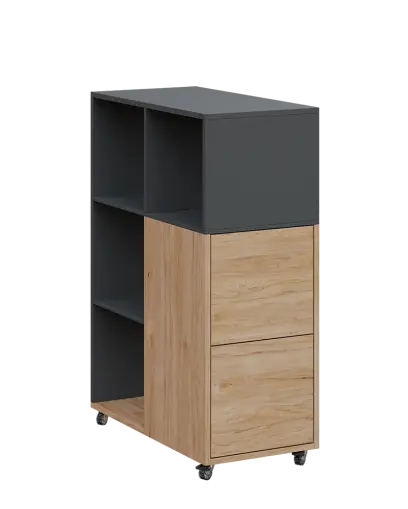 AERO 32 P kancelářská skříň, 2-dveřová/4 niky, pravá, 1100x400x800, kolečka, antracit/dub hickory