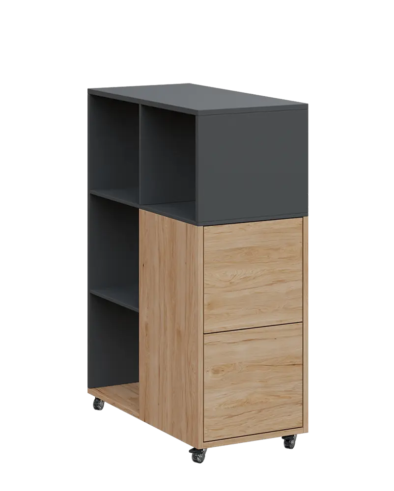 AERO 32 P kancelářská skříň, 2-dveřová/4 niky, pravá, 1100x400x800, kolečka, antracit/dub hickory