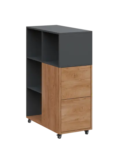 AERO 32 P kancelářská skříň, 2-dveřová/4 niky, pravá, 1100x400x800, kolečka, antracit/dub klasik