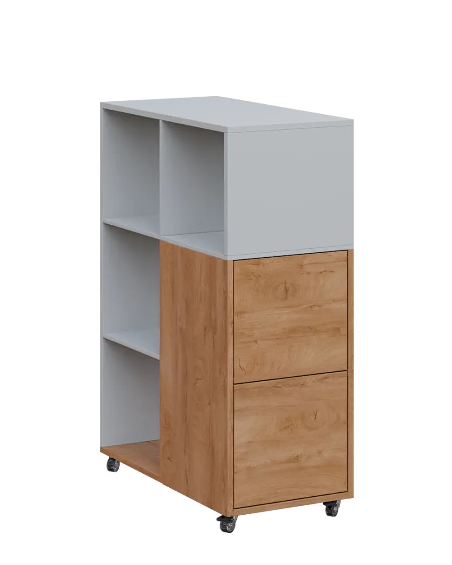 AERO 32 P kancelářská skříň, 2-dveřová/4 niky, pravá, 1100x400x800, kolečka, šedá/dub klasik