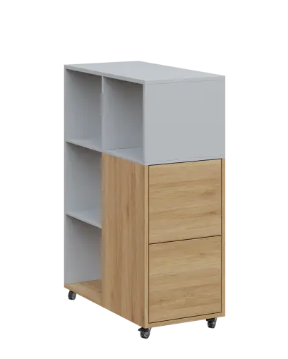 AERO 32 P kancelářská skříň, 2-dveřová/4 niky, pravá, 1100x400x800, kolečka, šedá/dub fjord