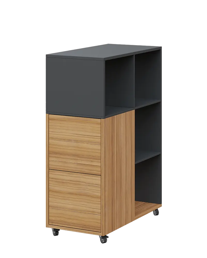 AERO 32 L kancelářská skříň, 2-dveřová/4 niky, levá, 1100x400x800, kolečka, antracit/coco bolo