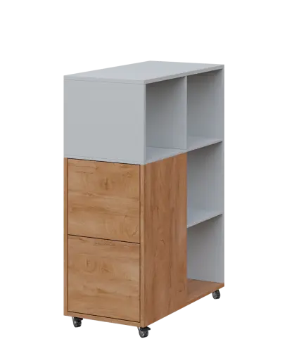 AERO 32 L kancelářská skříň, 2-dveřová/4 niky, levá, 1100x400x800, kolečka, šedá/dub klasik