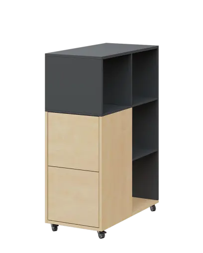 AERO 32 L kancelářská skříň, 2-dveřová/4 niky, levá, 1100x400x800, kolečka, antracit/bříza irská