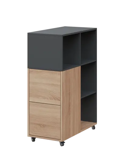 AERO 32 L kancelářská skříň, 2-dveřová/4 niky, levá, 1100x400x800, kolečka, antracit/dub bardolino