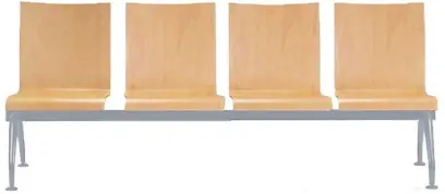 MONTE 4, dřevěná lavice do čekárny, 4-sedák, přírodní buk, kostra stříbrná