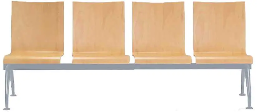 MONTE 4, dřevěná lavice do čekárny, 4-sedák, přírodní buk, kostra stříbrná