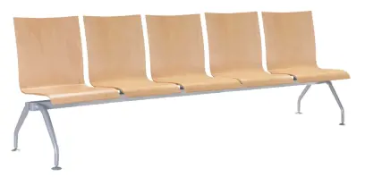 MONTE 5, dřevěná lavice do čekárny, 5-sedák, přírodní buk, kostra stříbrná