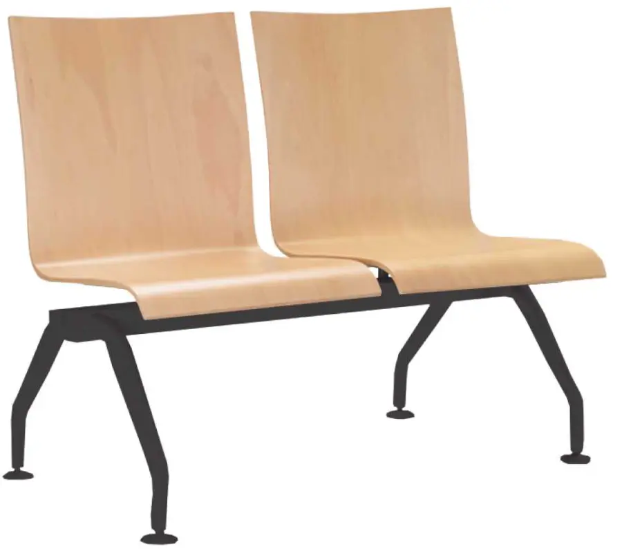 MONTE 2, dřevěná lavice do čekárny, 2-sedák, přírodní buk, kostra černá