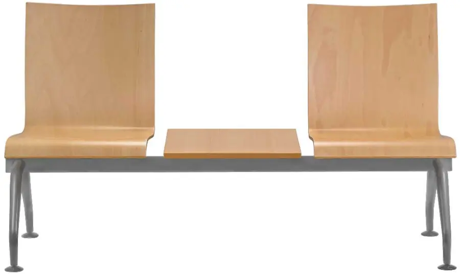 MONTE 2 + stolek, dřevěná lavice do čekárny, 2-sedák, stolek, přírodní buk, kostra stříbrná