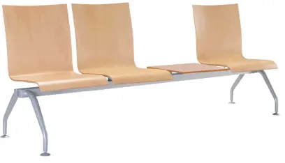 MONTE 3 + stolek, dřevěná lavice do čekárny, 3-sedák, stolek, přírodní buk, kostra stříbrná