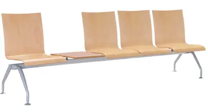 MONTE 4 + stolek, dřevěná lavice do čekárny, 4-sedák, stolek, přírodní buk, kostra stříbrná