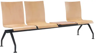 MONTE 3 + stolek, dřevěná lavice do čekárny, 3-sedák, stolek, přírodní buk, kostra černá