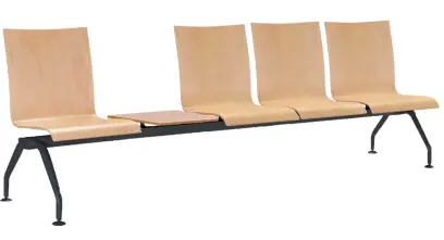 MONTE 4 + stolek, dřevěná lavice do čekárny, 4-sedák, stolek, přírodní buk, kostra černá