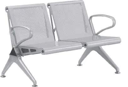 SPRING 2, kovová lavice do čekárny, 2-sedák, kostra stříbrná