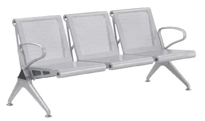 SPRING 3, kovová lavice do čekárny, 3-sedák, kostra stříbrná