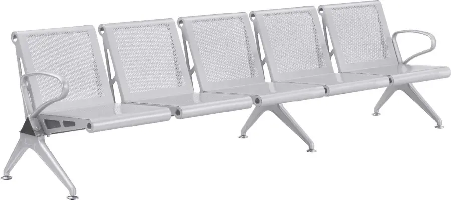 SPRING 5, kovová lavice do čekárny, 5-sedák, kostra stříbrná