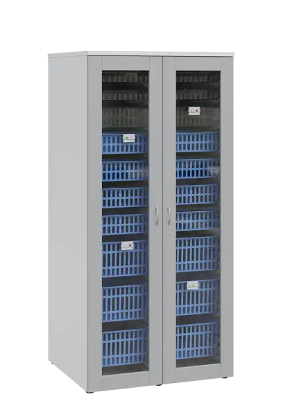 MEDICAL S - 90 skříň léková boxová, 1950 x 900 x 735, prosklená, korpus bílá, dvířka šedá