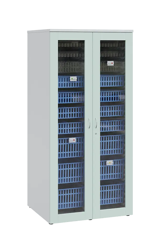 MEDICAL S - 90 skříň léková boxová, 1950 x 900 x 735, prosklená, korpus bílá, dvířka šedo-zelinkavá