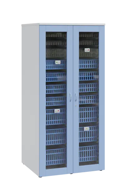 MEDICAL S - 90 skříň léková boxová, 1950 x 900 x 735, prosklená, korpus bílá, dvířka blankyt