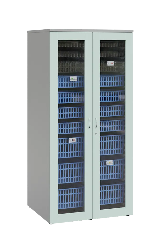 MEDICAL S - 90 skříň léková boxová, 1950 x 900 x 735, prosklená, korpus šedá, dvířka šedo-zelinkavá