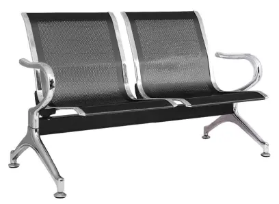 CITY - 2, kovová lavice do čekárny, 2-sedák, černá/chrom
